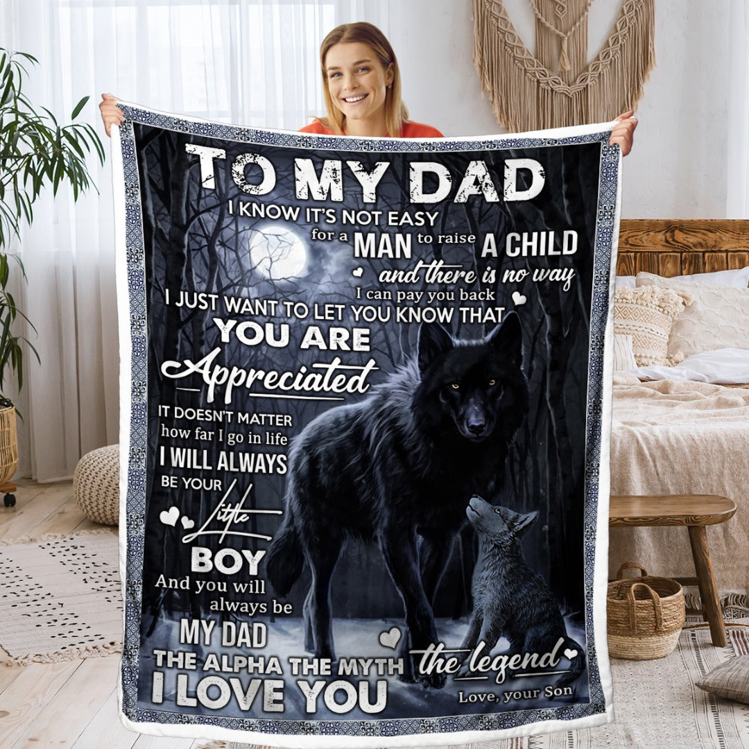 Dad- Wolf Sherpa Fleece Blanket