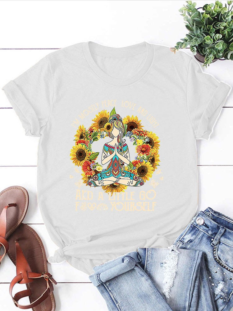 Sunflower, Peace, Love & Light T-Shirt- White