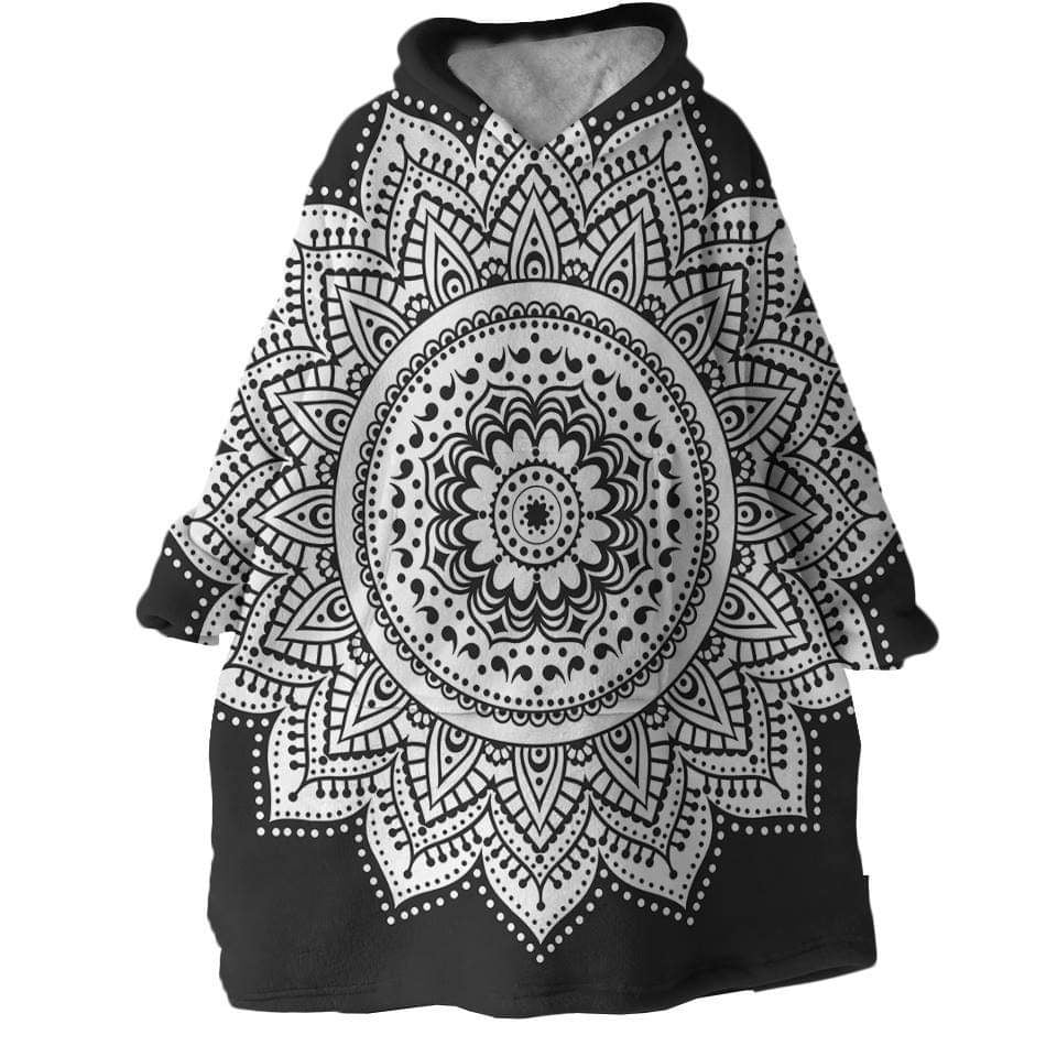 Black & White Mandala oversized Plush Hoodie