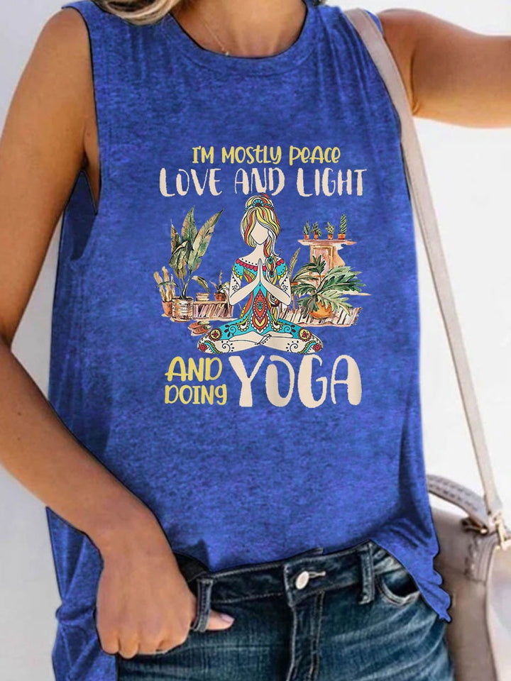 Peace, Love & Light & Yoga Tank -Light Blue