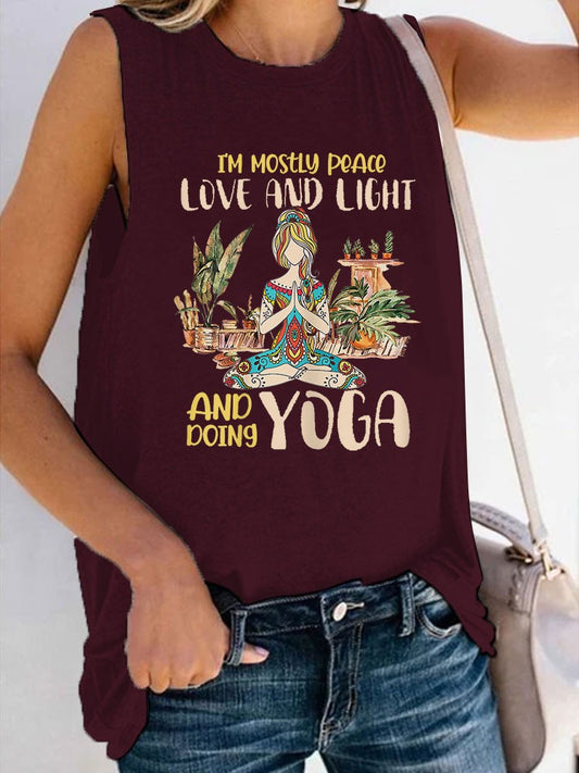Peace, Love & Light & Yoga Tank -Wine Red