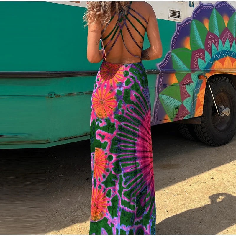 Mandala Tie Dye Strappy Back Dress