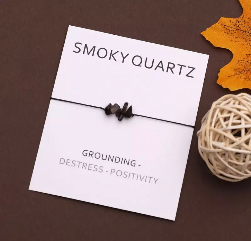 Smokey Quartz Crystal String Bracelet & Card