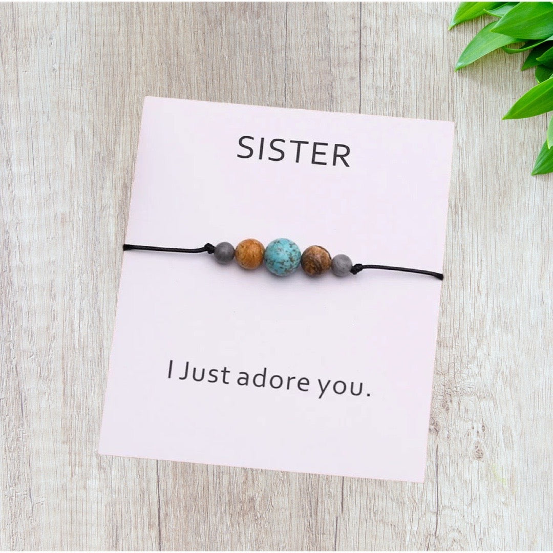 Sister Crystal String Bracelet & Card
