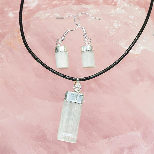 Raw Selenite Pendant & Earring Set