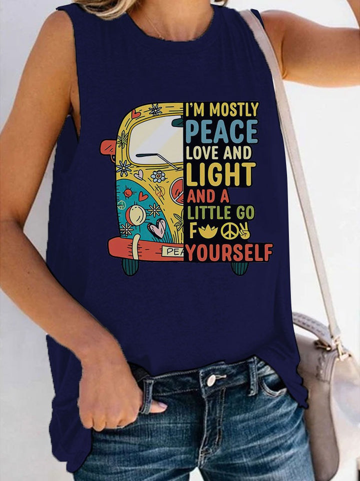 Peace, Love & Light Hippie Bus Tank- Dark Blue