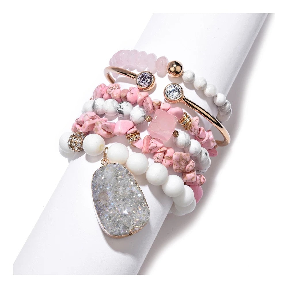 Blush Pink Boho Crystal Stack Bracelet