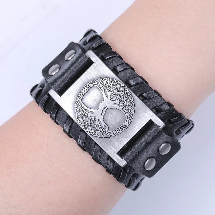 Tree of Life Viking Leather Bracelet- Black