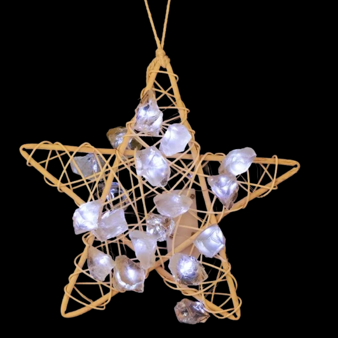 Rattan Crystal Star Light Decoration- Clear Quartz