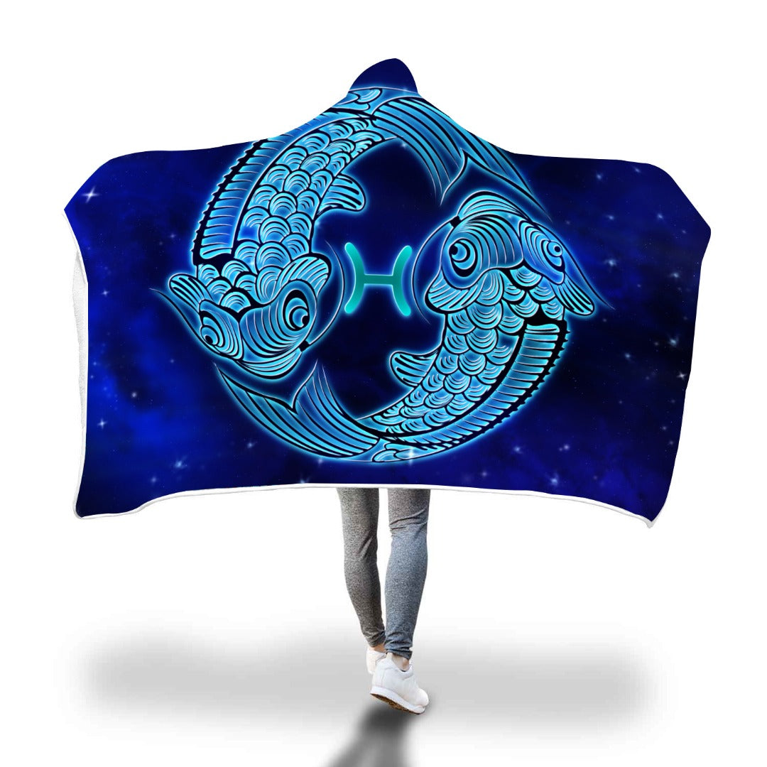 Pisces Zodiac Hooded Blanket