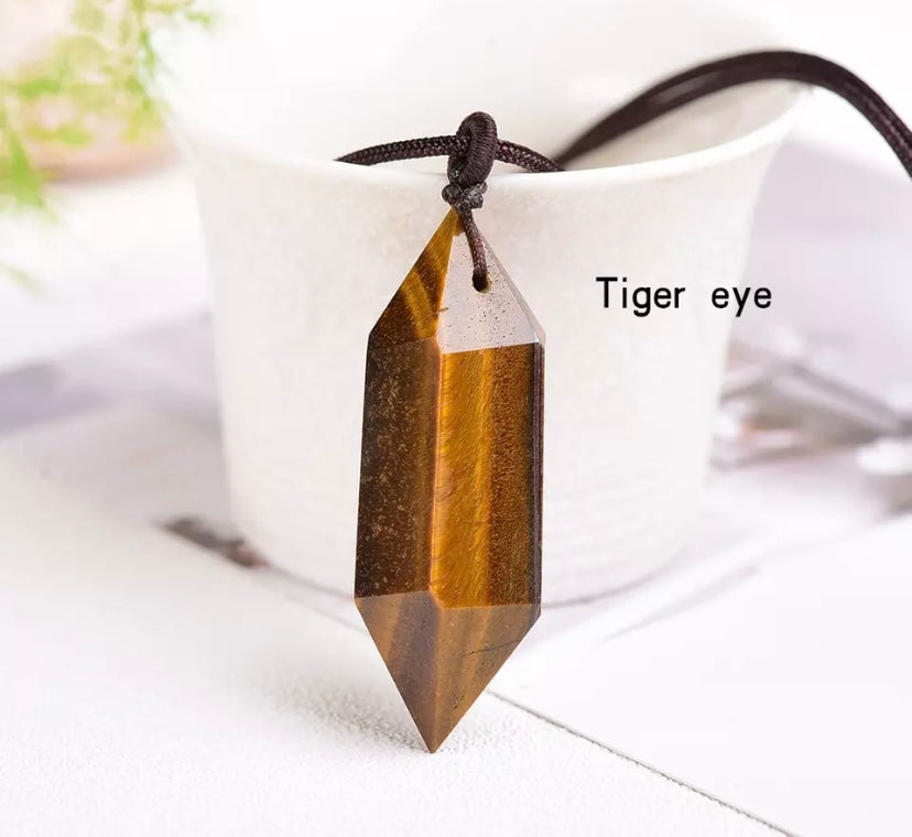 Tiger’s Eye Double Crystal Point Necklace