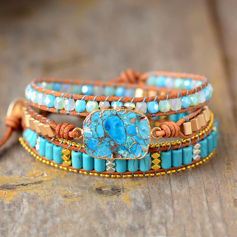 Tranquillity Turquoise Leather Wrap Braclet
