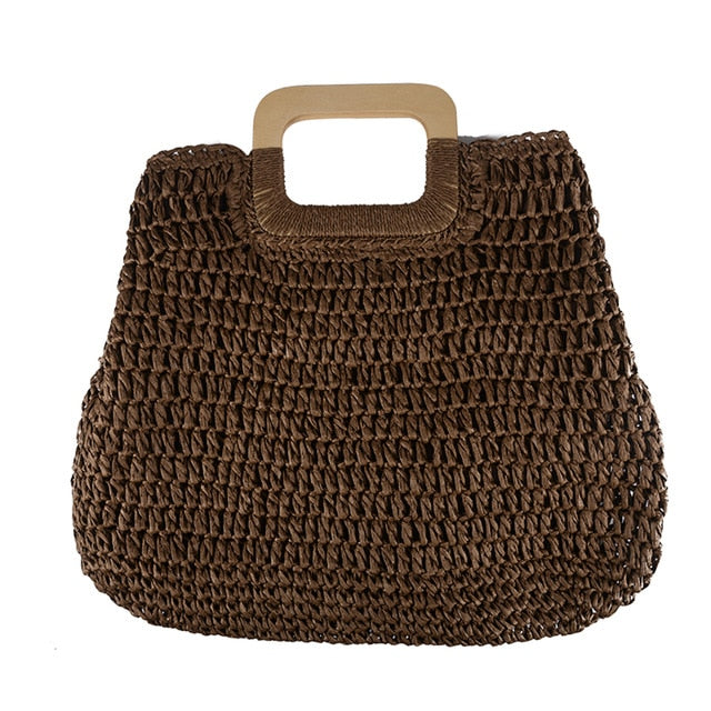 Large Straw Tote Bag with Wooden Handle