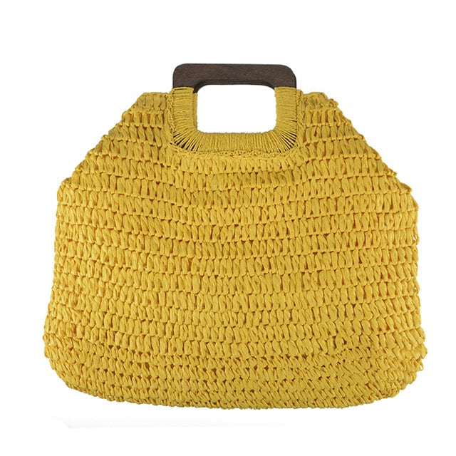 Large Straw Tote Bag with Wooden Handle