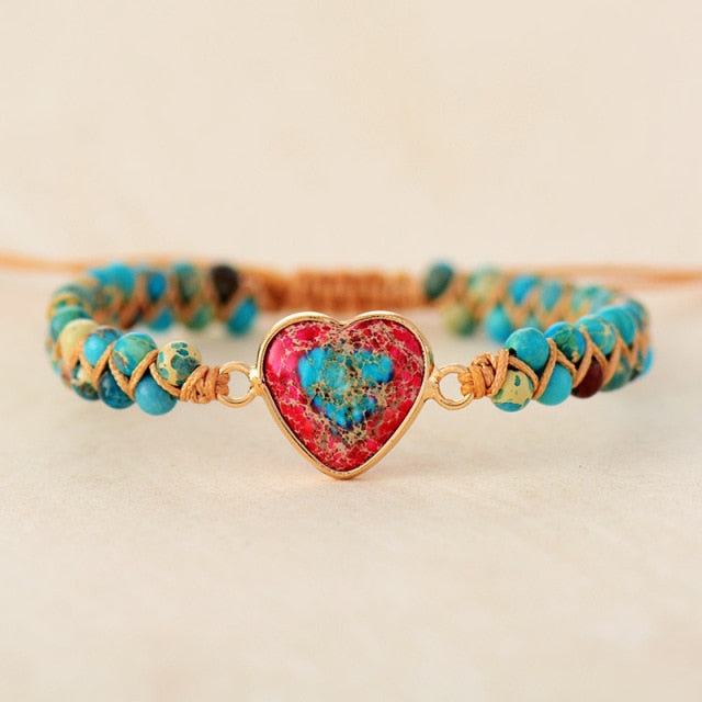 Turquoise & Red Jasper Heart Bracelet