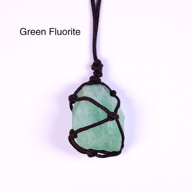 Natural Raw Crystal Weave Rope Necklace