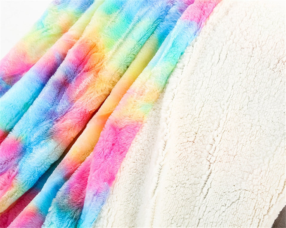 Super Soft Fluffy Rainbow Throw Blanket