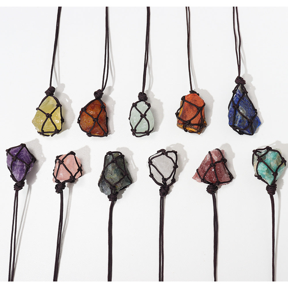 Natural Raw Crystal Weave Rope Necklace