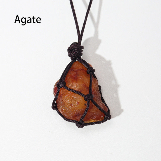 Natural Raw Crystal Weave Rope Necklace